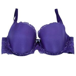Victorias Secret 34D Dream Angels Lined Demi Bra Purple Silver Floral Lace